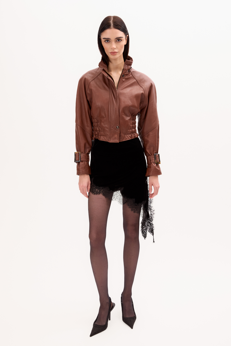 CAMEL LEATHER JACKET WITH BUCKLES