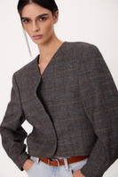SHORT STRAIGHT GRAY PETITE BLAZER WITH BLUE CHECK MODEL No9