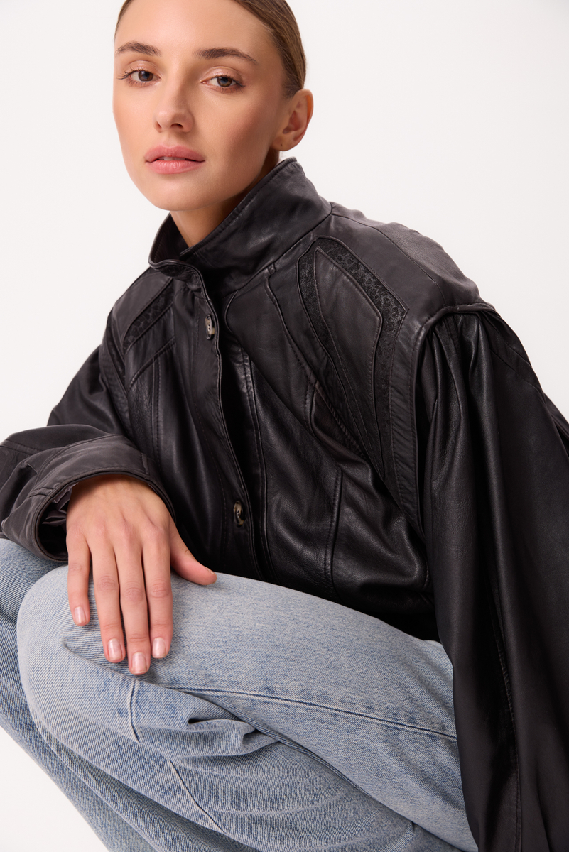 BLACK OVERSIZE LEATHER JACKET