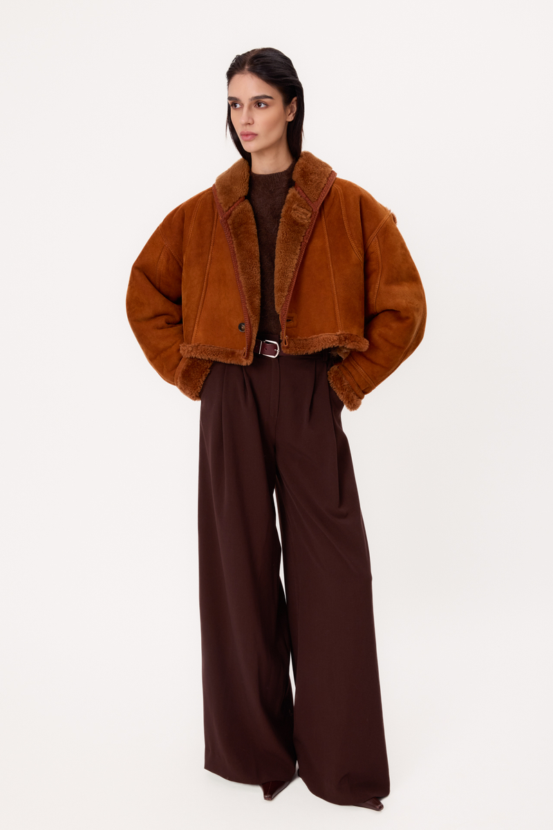 SHORT RED NATURAL SHEEPSKIN