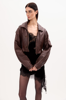 CHOCOLATE LEATHER JACKET WITH SHOULDER STRAPS