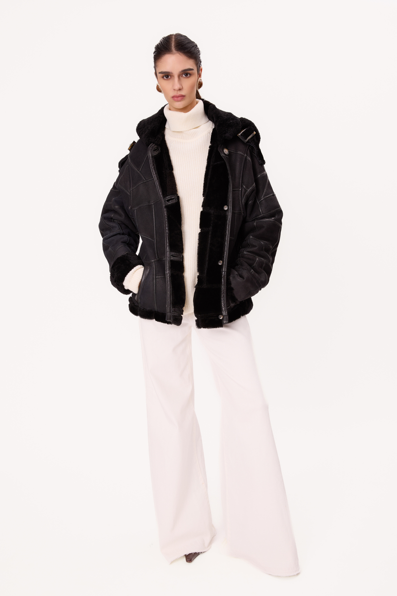 LONG BLACK NATURAL REGULAR SHEEPSKIN