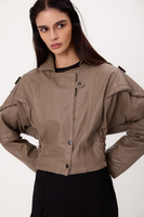 DARK BEIGE ADJUSTABLE WAIST LEATHER JACKET WITH EPADS