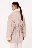 LIGHT CREAM ADJUSTABLE AT THE WAIST LONG NATURAL SHEEPSKIN COAT