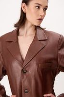 BROWN LONG-LENGTH FITTED LEATHER JACKET