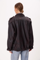 LONG CHOCOLATE LEATHER JACKET WITH EPAULOS