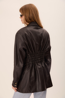LONG BLACK FITTED STRIPED LEATHER JACKET
