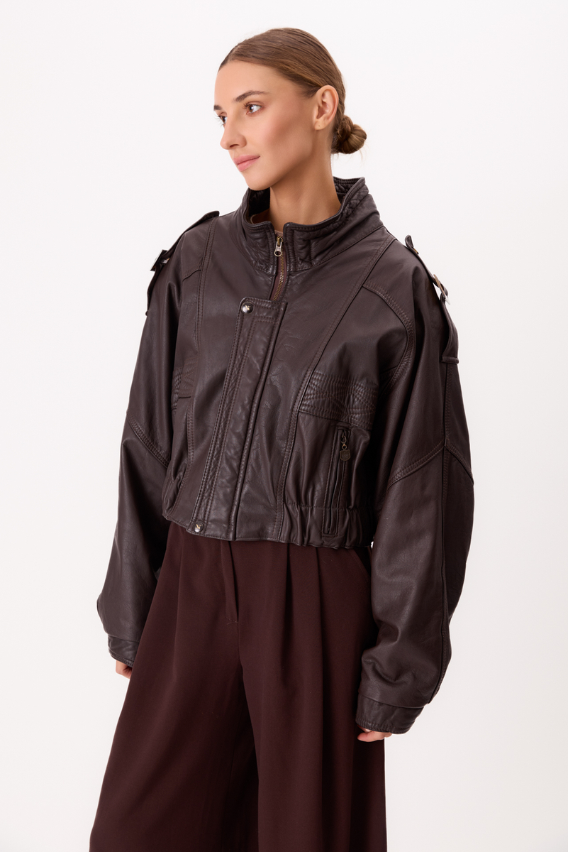 DARK CHOCOLATE BOMBER LEATHER JACKET