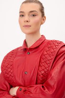 RED EMBELLISHED LEATHER JACKET