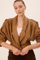 CARAMEL LEATHER FITTED JACKET WITH DECORATIVE EPAQUES