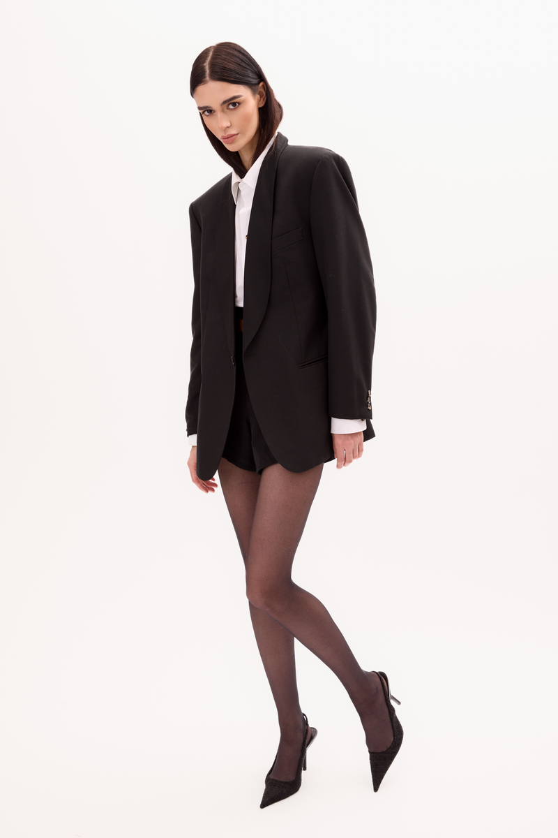 LONG BLACK JACKET MODEL No4 WITH SILK COLLAR