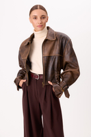 BROWN WAISTED LEATHER JACKET WITH BUCKLES