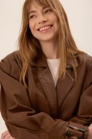 BROWN FITTED LEATHER BIKER JACKET