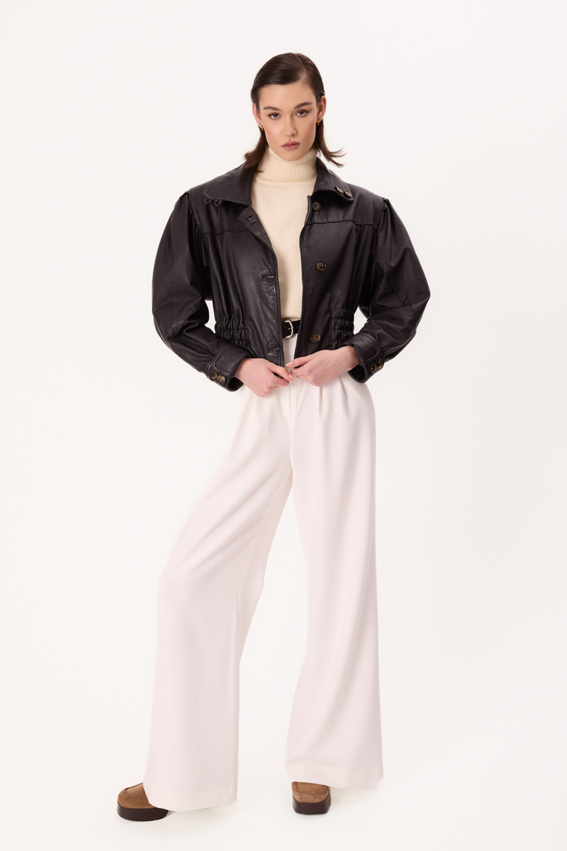 PLUM BOMBER LEATHER JACKET