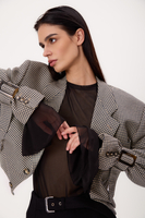 BEIGE ADJUSTABLE WAIST REGULAR JACKET MODEL No. 5 WITH NAVY HOUNDSTOOTH PATTERN