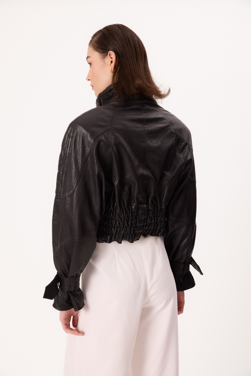 SHORT VINTAGE LEATHER BIKER JACKET