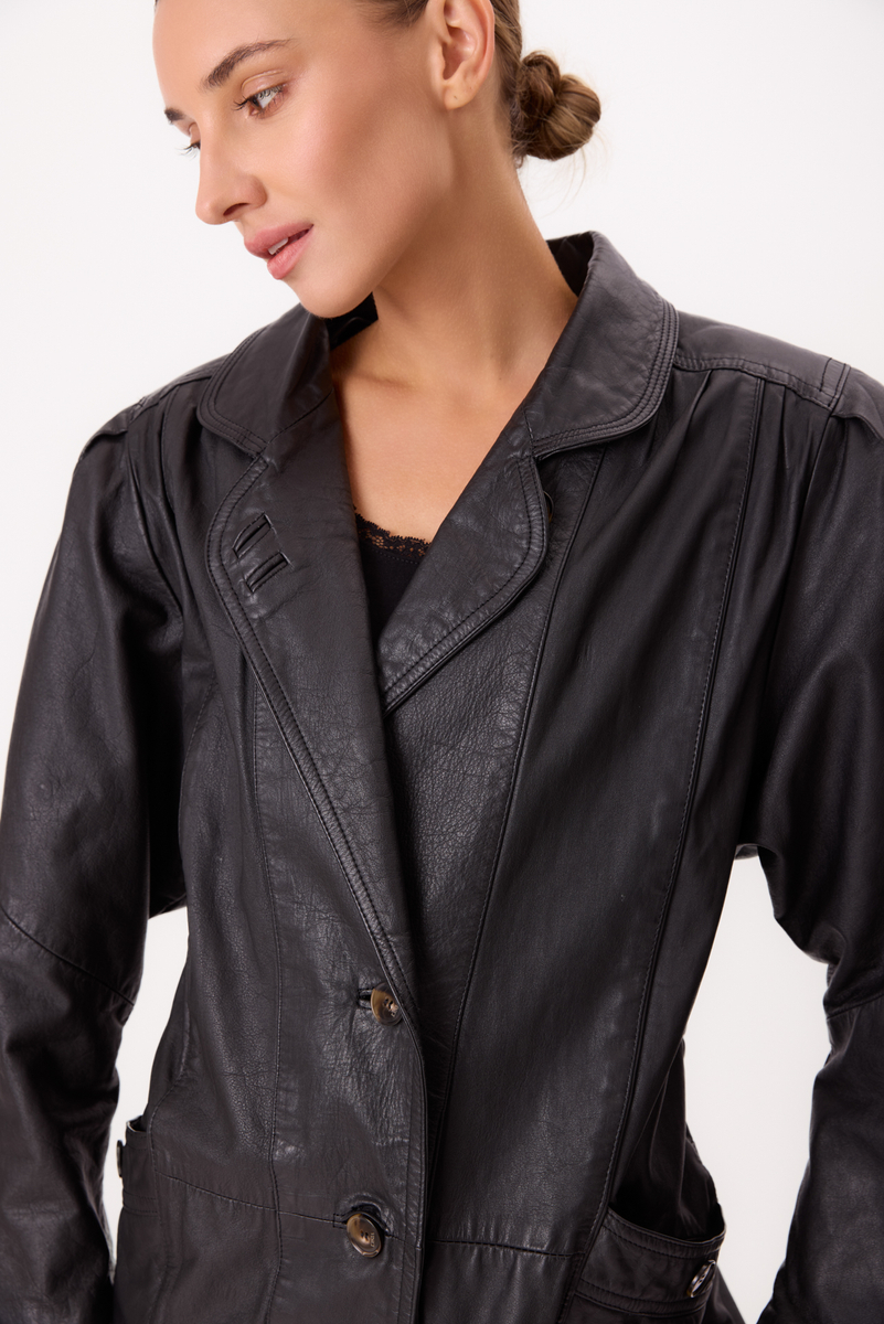 LONG WAISTED LEATHER JACKET WITH BUCKLES