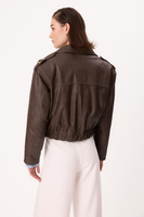 BROWN FITTED LEATHER BOMBER JACKET