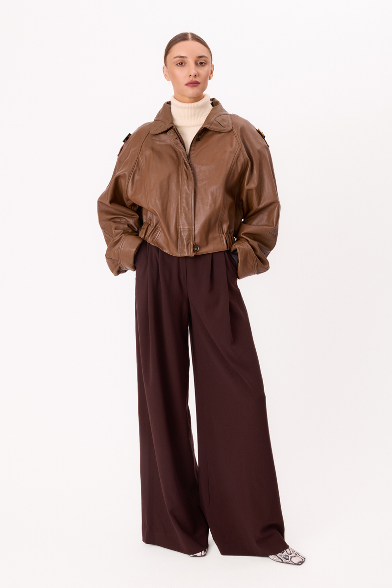 CARAMEL LEATHER BOMBER JACKET