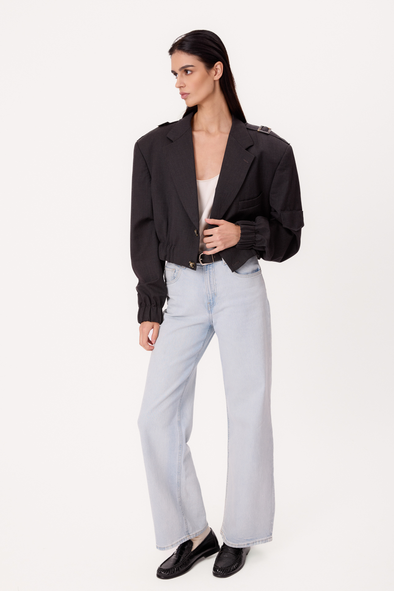 PLAIN BLACK TALL BOMBER JACKET WITH EPAGUINS