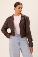 CHOCOLATE LEATHER JACKET WITH DECORATIVE BUCKLES IN CUT No5