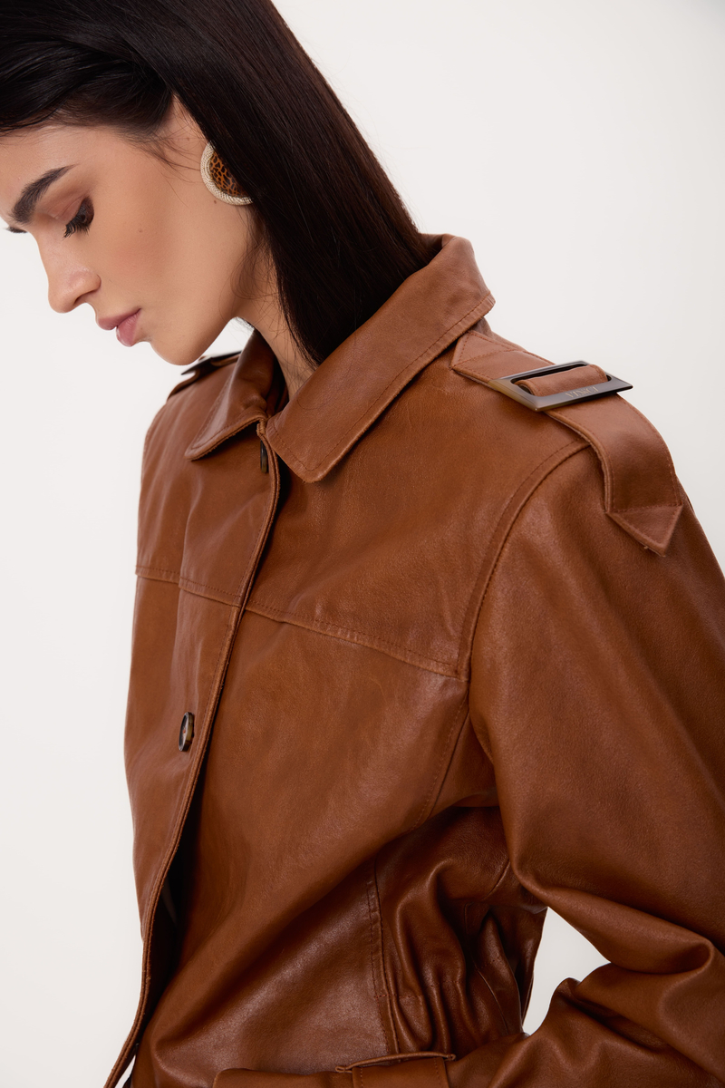 SHORT RED REGULAR LEATHER JACKET IN BOMBER CUT