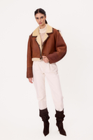 BROWN NATURAL SHEEPSKIN TALL COAT WITH WHITE FUR