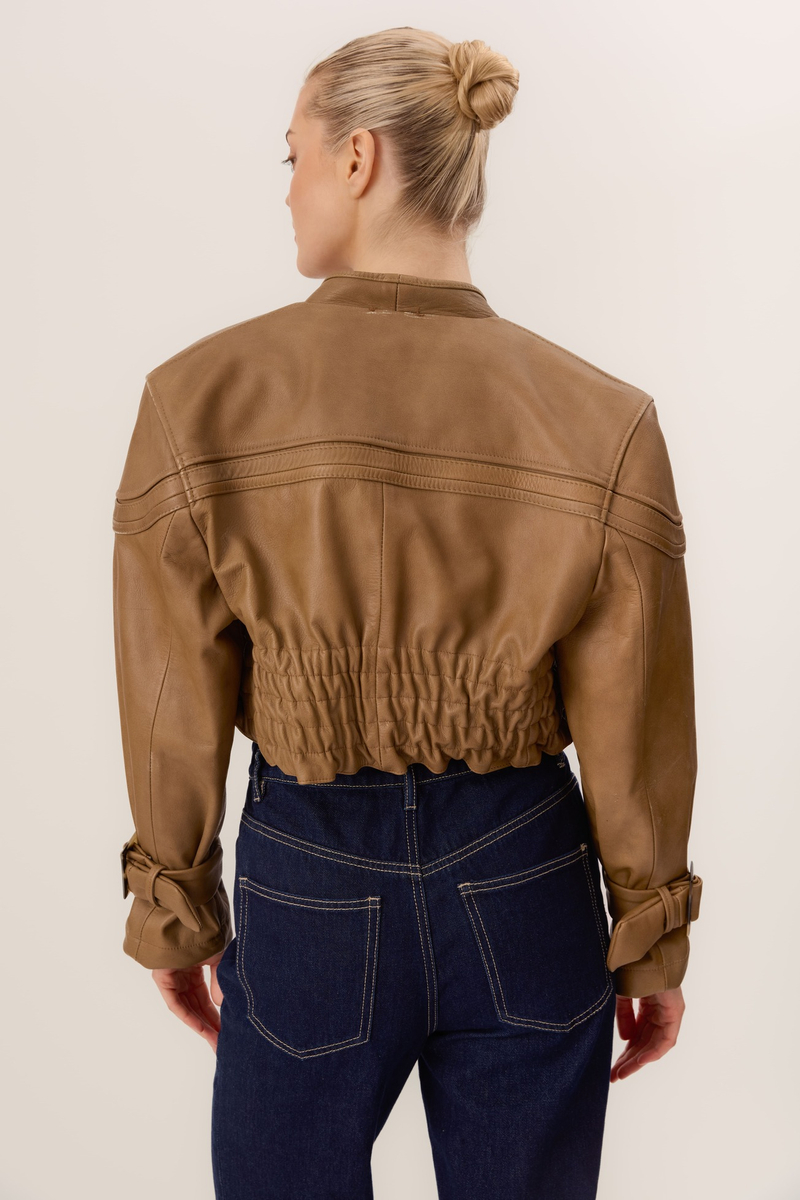 BROWN VINTAGE LEATHER BIKER JACKET 