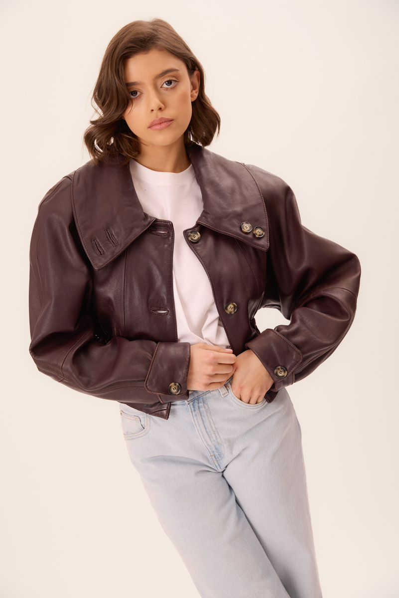 BURGUNDY FITTED LEATHER JACKET