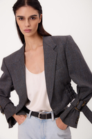GRAY SMOOTH FITTED PETITE JACKET WITH BUCKLES MODEL No5