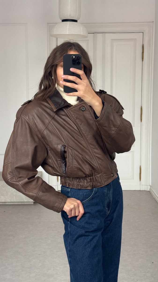 BROWN BOMBER LEATHER JACKET