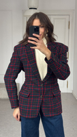 NAVY BLUE LONG SLEEVE BLAZER WITH RED GREEN AND BLUE CHECK