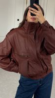 BROWN LEATHER JACKET WITH HIGH COLLAR