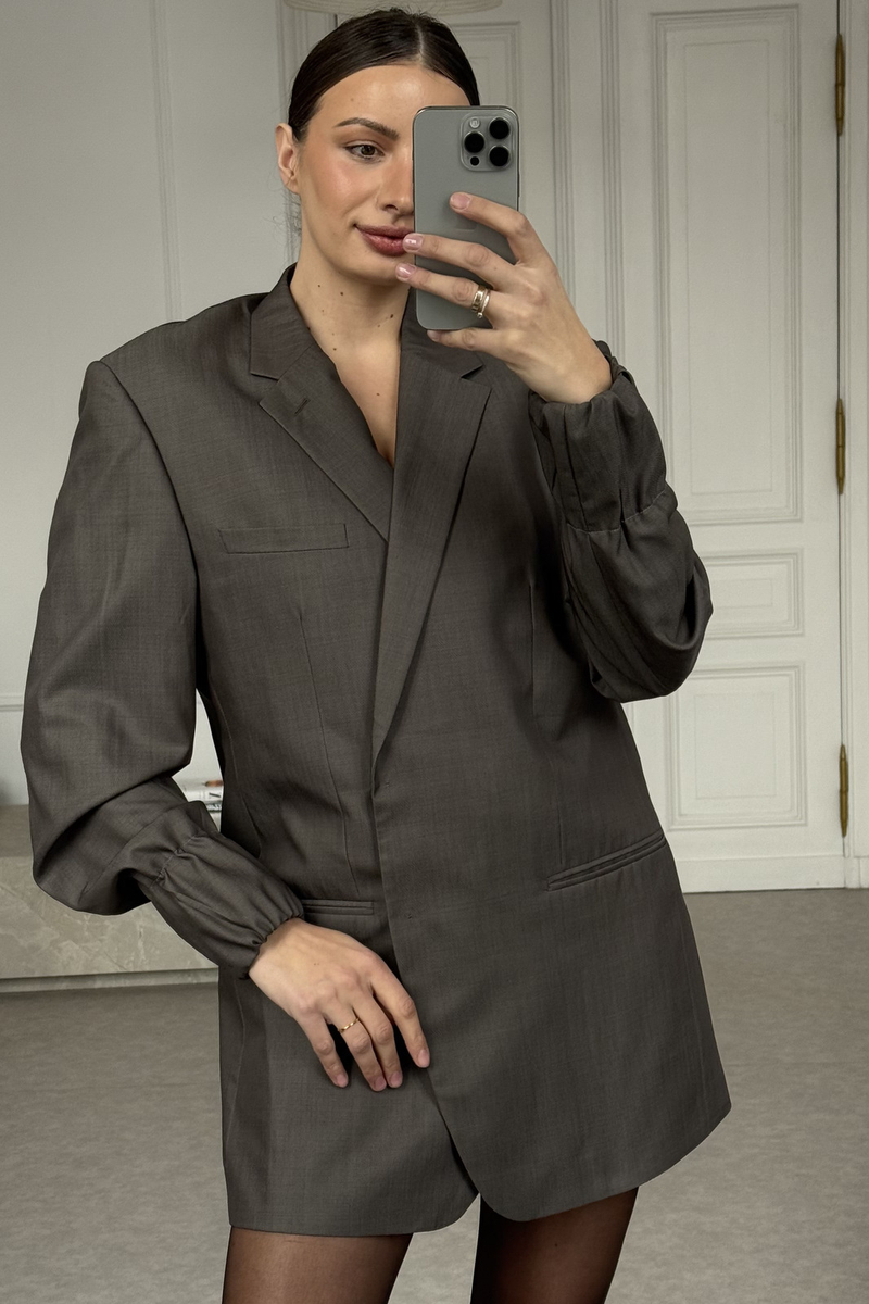 GREY MINIMALIST WOOL-SILK JACKET MODEL No8