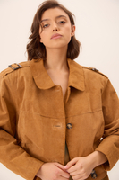 LIGHT BROWN SUEDE FITTED LEATHER JACKET WITH EPADS