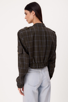 DARK GREEN TALL SHORT BOMBER JACKET WITH BLUE CHECKERED