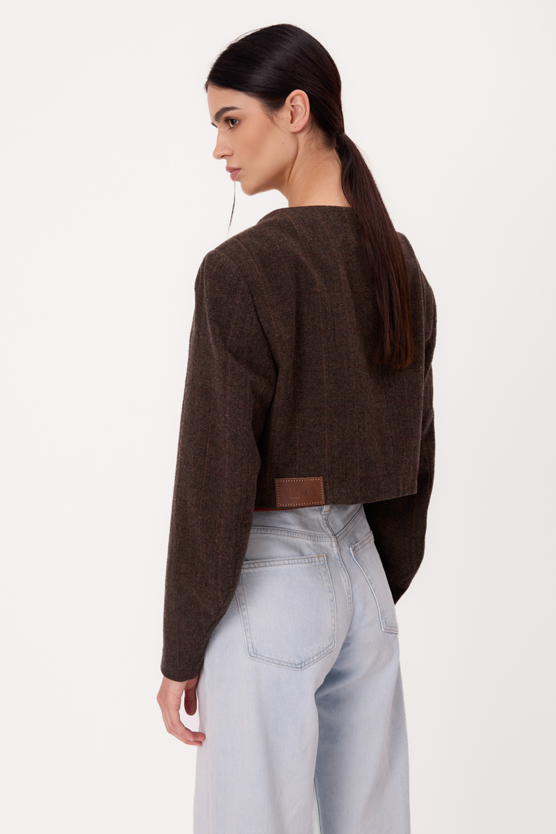 SHORT STRAIGHT CHOCOLATE CHECKED PETITE JACKET