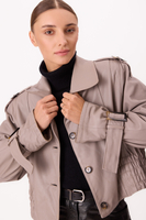 GRAY ADJUSTABLE LEATHER JACKET WITH BUCKLES