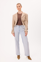 BEIGE LINEN JACKET No5 WITH STRONG SHOULDER AND ADJUSTABLE WAIST