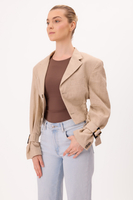BEIGE LINEN JACKET No5 WITH STRONG SHOULDER AND ADJUSTABLE WAIST