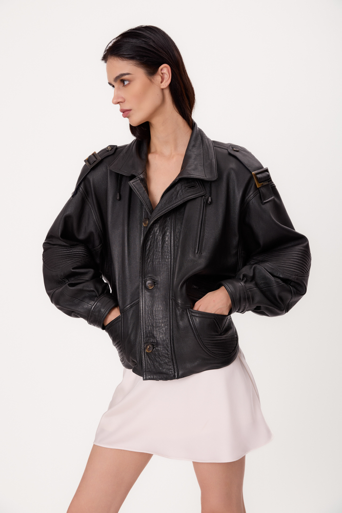 BLACK OVERSIZE TALL LEATHER JACKET