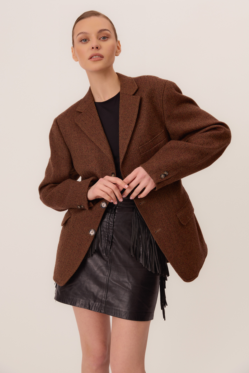 LONG WAISTED BROWN HERRINGBONE JACKET MODEL No4