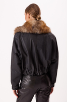 BLACK LEATHER JACKET WITH DETACHABLE FUR COLLAR