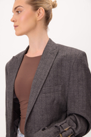 GRAY FITTED JACKET No5 WITH STRONG SHOULDER AND ADJUSTABLE WAIST