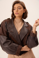 SHORT WAISTED CHOCOLATE EMBELLISHED LEATHER JACKET