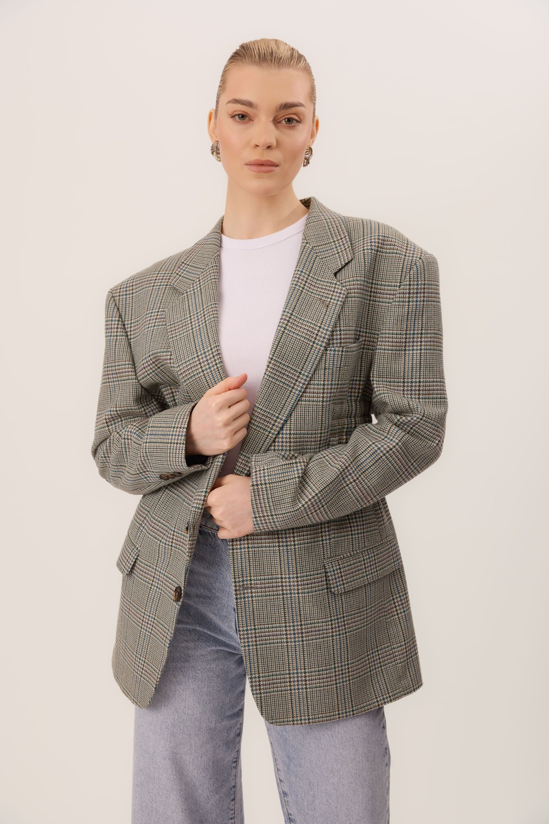 LONG WAISTED CHECKED WOOL JACKET MODEL No4