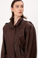 BROWN LONG-LENGTH FITTED LEATHER JACKET