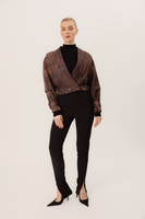 BROWN VINTAGE LEATHER BIKER JACKET WITH FABRICS