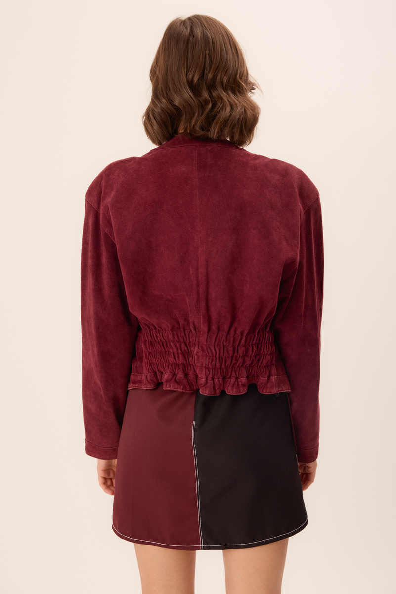 BURGUNDY SUEDE FITTED LEATHER JACKET