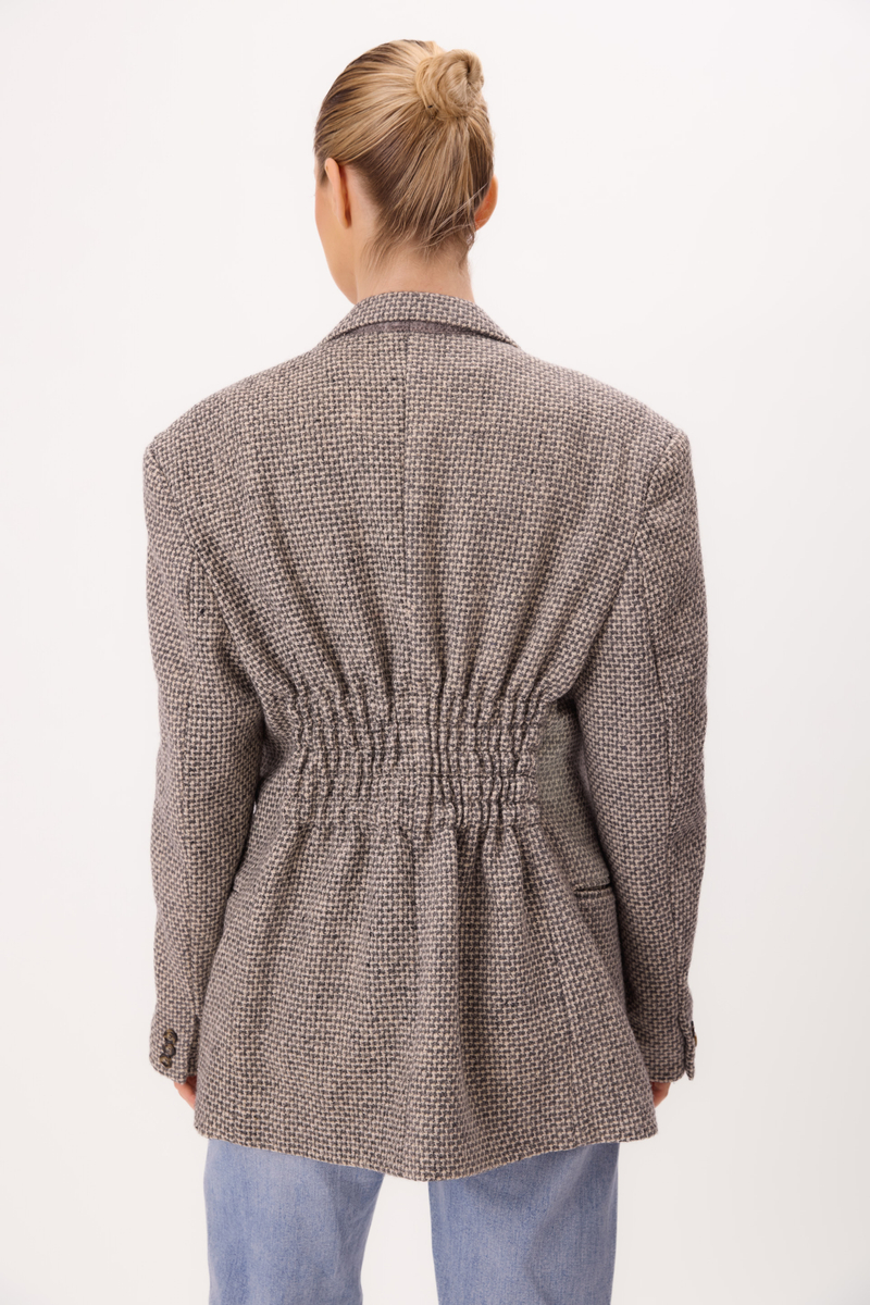 LONG LIGHT GRAY SLIM WAISTCOAT IN A THICK WEAVE